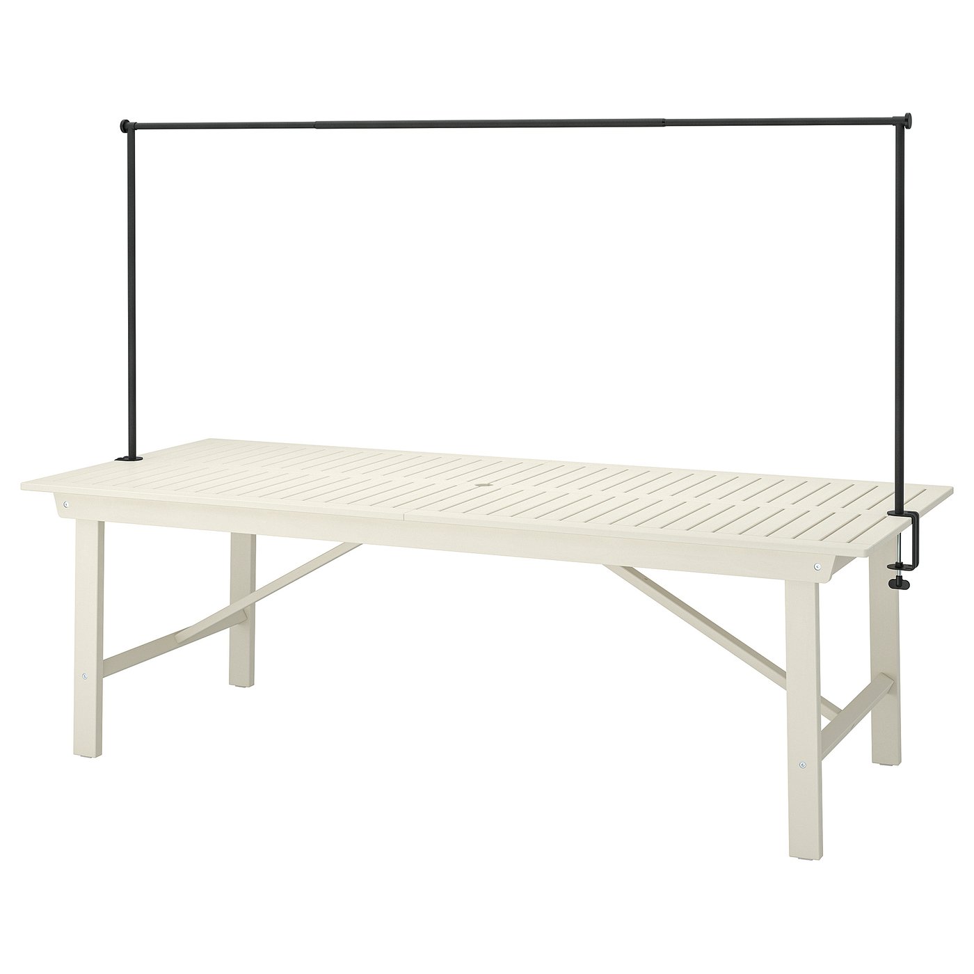 Møbelmontering BONDHOLMEN / HELGEÖ Bord med dekorationsstang, udendørs hvid/beige/sort, 235 cm | Billig & Hurtig i København