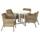 BONDHOLMEN / ULVEVÄR Bord+4 stole med armlæn, ude, hvid/beige plastikrotting brun/Kuddarna lys grå-beige, 108 cm