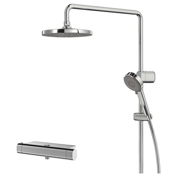 BROGRUND brusesæt, krom, inkluderer hoved- og håndbruser, sikkerhedsslankt design.