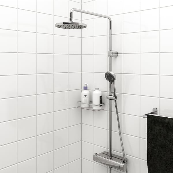 Krom BROGRUND brusesæt med overhead- og håndbrusere på skinne, slankt moderne look.