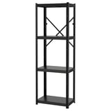 Sort metal reol med tre niveauer, designet til tunge belastninger, med robust konstruktion og pulverlakeret finish.