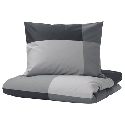 Grå BRUNKRISSLA dyne- og pudesæt, bomuldsblanding, minimalistisk.