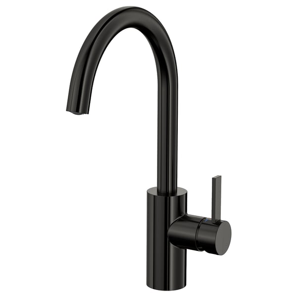 DELSJÖN sort vandhane med buet tud, holdbar metalkrop, minimalistisk design.