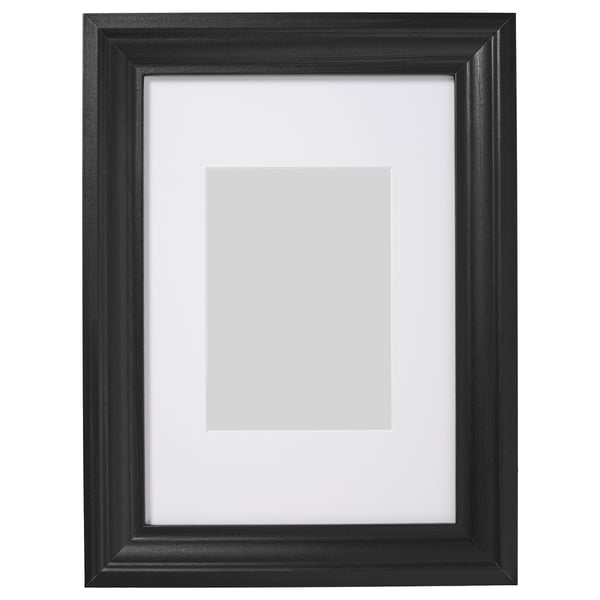 Sort billedramme med hvid mat, rektangulær, traditionelt design.