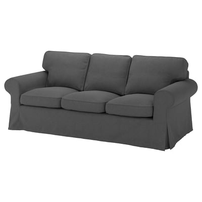 EKTORP grå sofa, klassisk design, plysstof, behagelige puder.