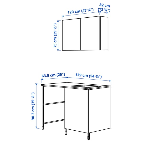 ENHET Opbevaringskombination, hvid, 139x63.5x87.5 cm