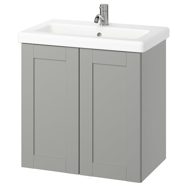 Grå ikea ENHET badeværelsesvask med håndvask og vandhane, 2 låger.