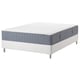 IKEA madras: hvid og grå, firkantet, quiltet top, understøttede fjedre, forhøjet bund, metalben.