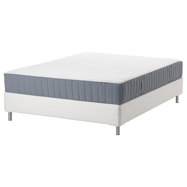 IKEA espevär madras: hvid top, grå sider, rektangulær form, polstret design med metalben.