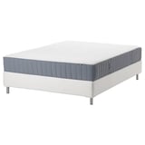 IKEA espevär madras: hvid top, grå sider, rektangulær form, polstret design med metalben.