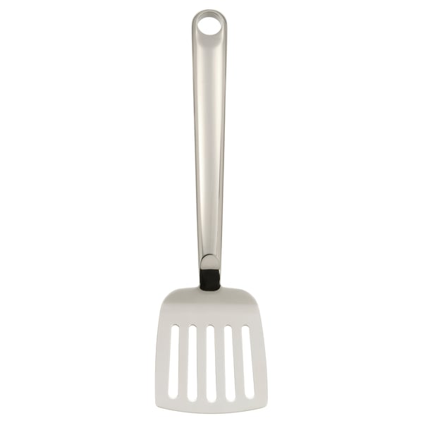 FINMAT spatel, hvid, rustfrit stål, rektangulær, perforeret, langt håndtag med hul.