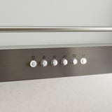 Emhætte i rustfrit stål med touch-knapper og LED-belysning.