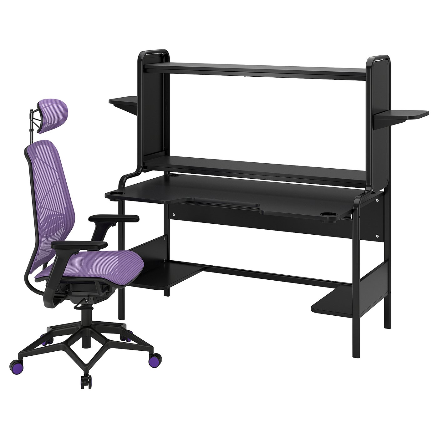 Møbelmontering FREDDE / STYRSPEL Gamerbord og -stol, sort/lilla