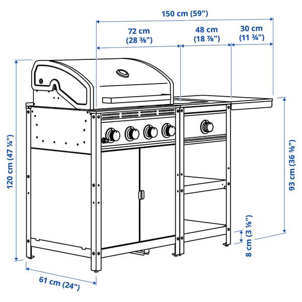 Illustration med mål for produktet: GRILLSKÄR.