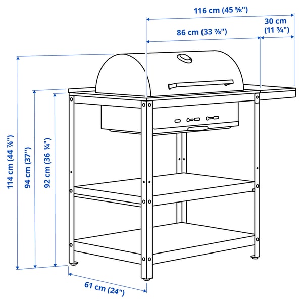 Illustration med mål for produktet: GRILLSKÄR.