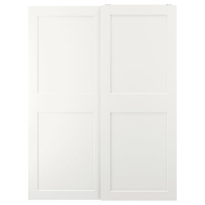 GRIMO hvide skydelåger til garderobeskabe, moderne og traditionelt paneldesign.