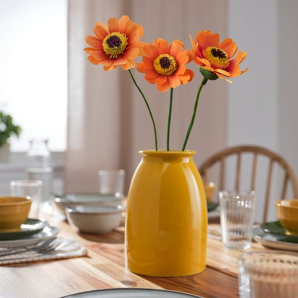 GULDSPETT Kunstig blomst, papir/tagetes orange, 50 cm