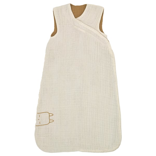 GULDVÄVARE baby sovepose, beige, økologisk bomuldsmuslin, slå-om-stil, med små fåredesign.