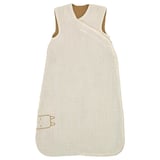 GULDVÄVARE baby sovepose, beige, økologisk bomuldsmuslin, slå-om-stil, med små fåredesign.