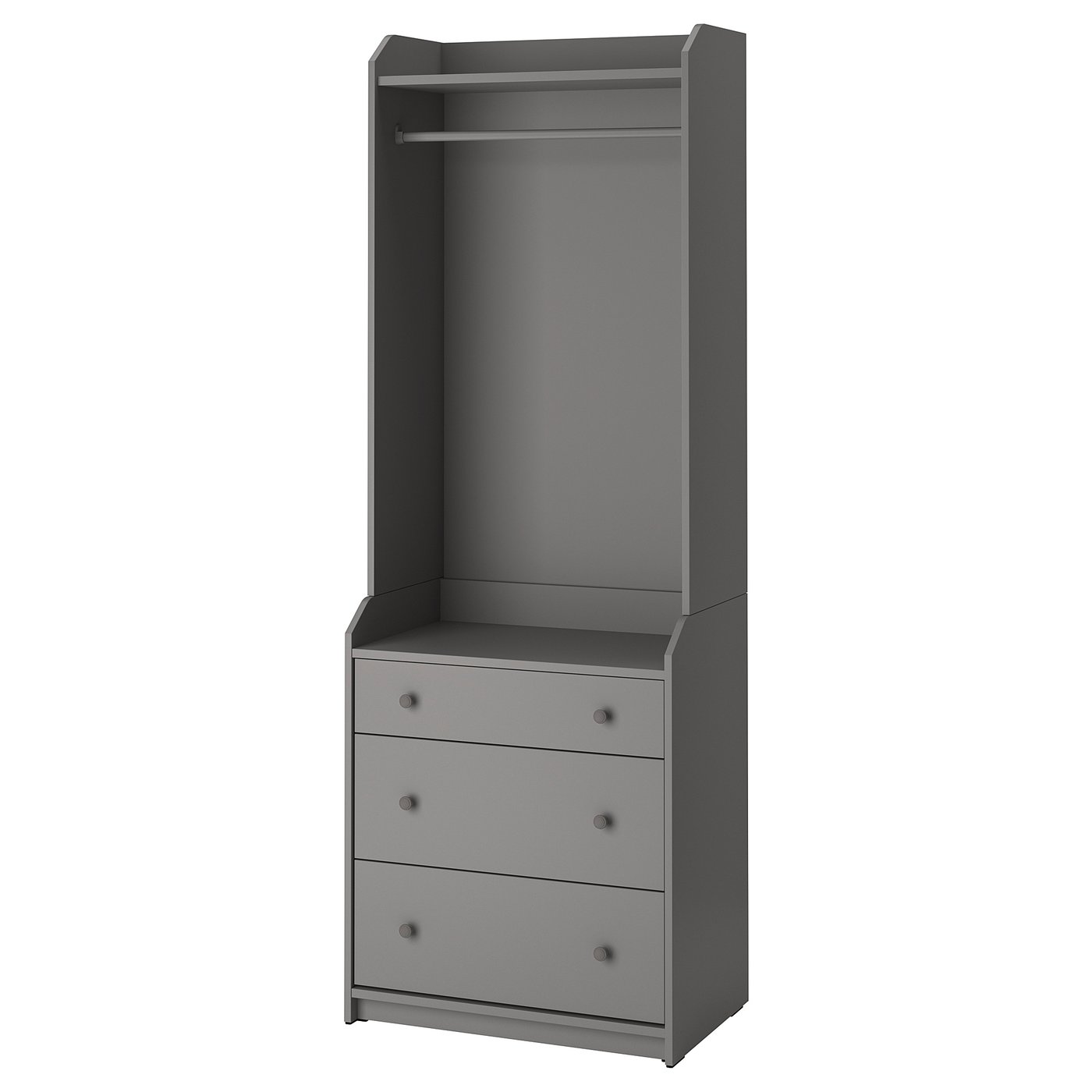Møbelmontering HAUGA Åben garderobe med 3 skuffer, grå, 70×199 cm | Billig & Hurtig i København