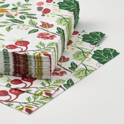 HAVSBRAXEN servietter, farverigt blomsterdesign, hvid baggrund, rektangulær form, trelags papir.