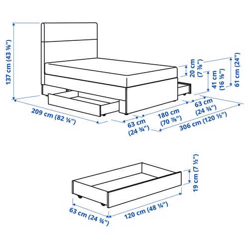 HEMFJÄLLET Kontinentalseng med opbevaring, Vesteröy fast/medium/Nisseholm Odensvi lys beige, 180x200 cm