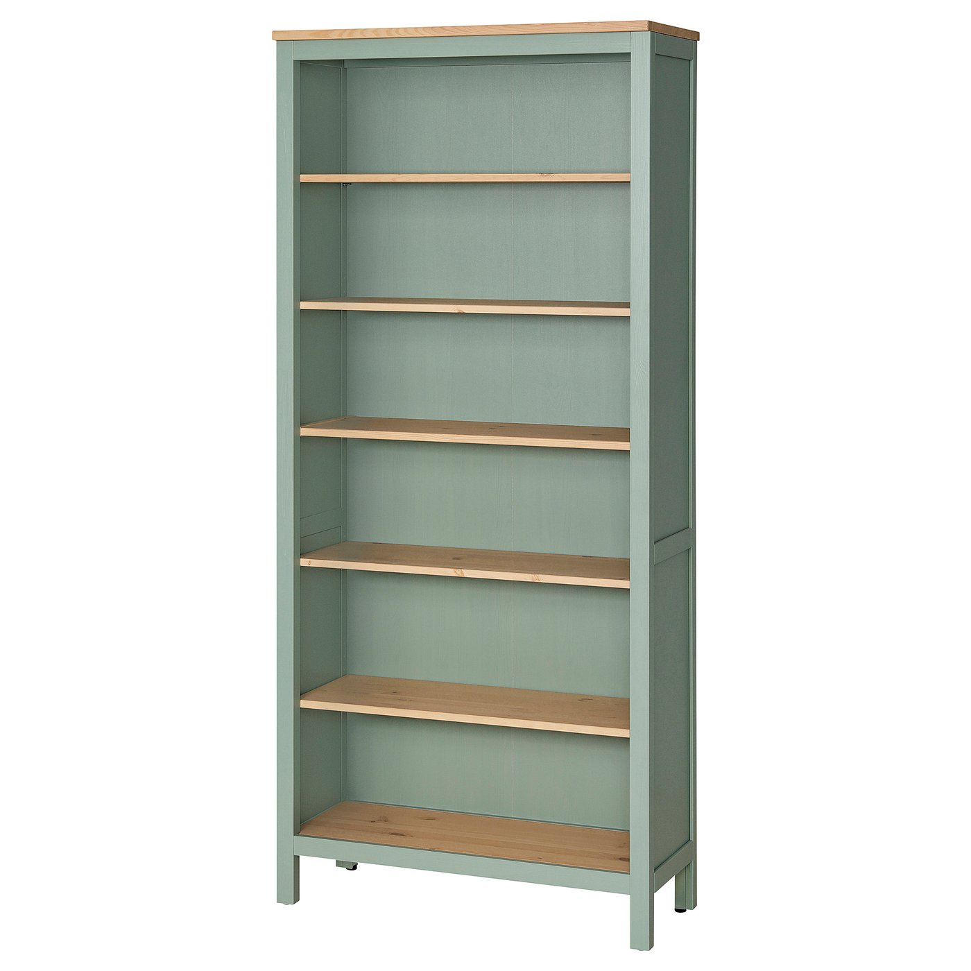 Møbelmontering HEMNES Reol, grågrøn/lysebrun med bejdse, 90×197 cm