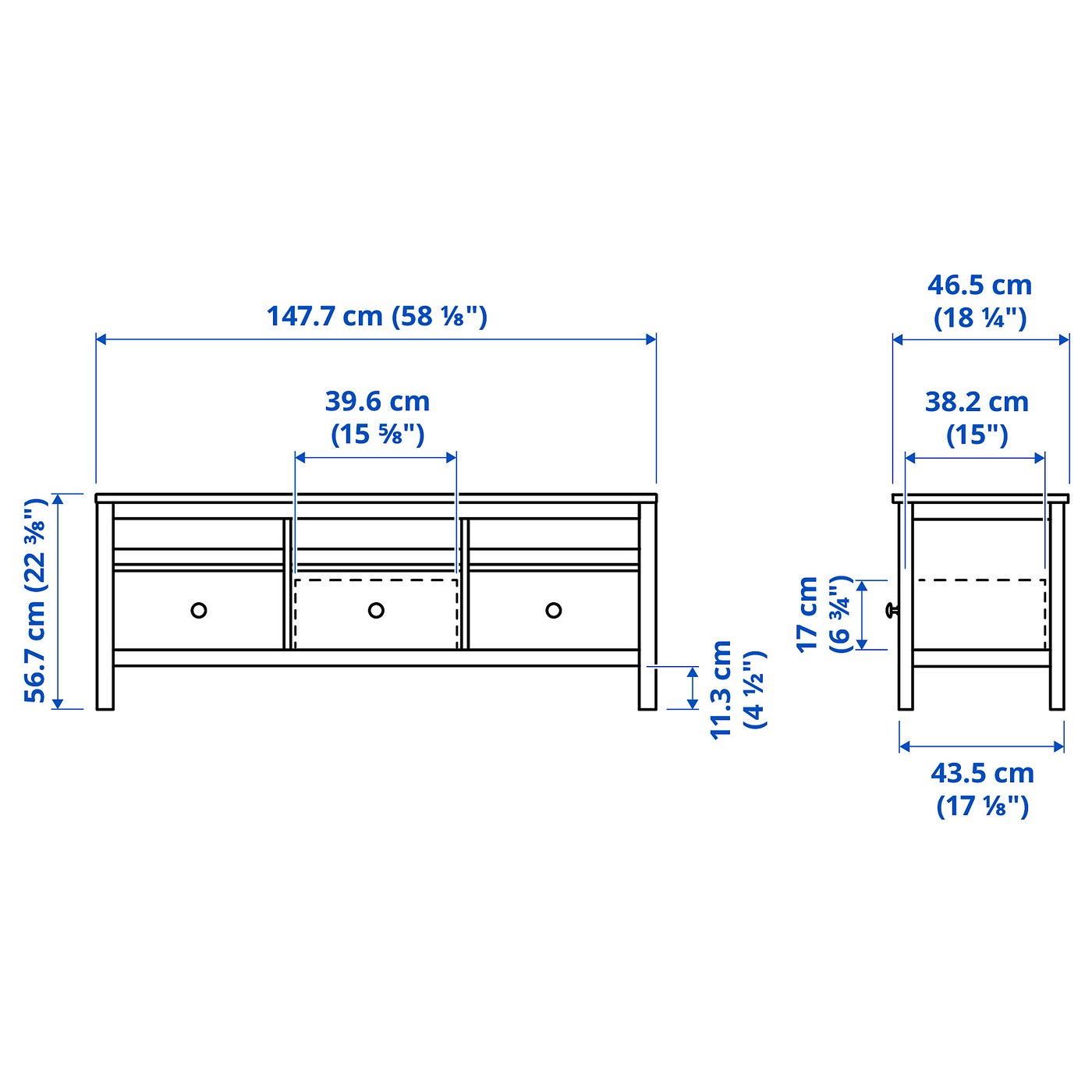 Tv-bord, hvid bejdse, lysebrun, 148x47x57 cm IKEA