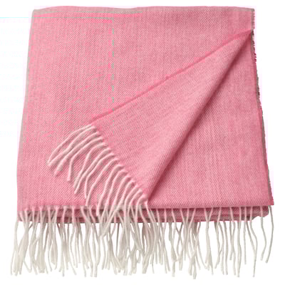 Lyserødt HOLMVI tæppe med frynser, blødt, genanvendt polyester.