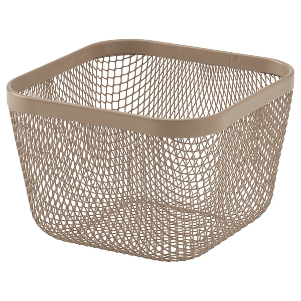 Beige IKEA 365+ opbevaringskurv i net, rektangulær, gennemsigtig.