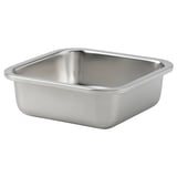 En sølvfarvet firkantet madbeholder i rustfrit stål fra IKEA 365+.