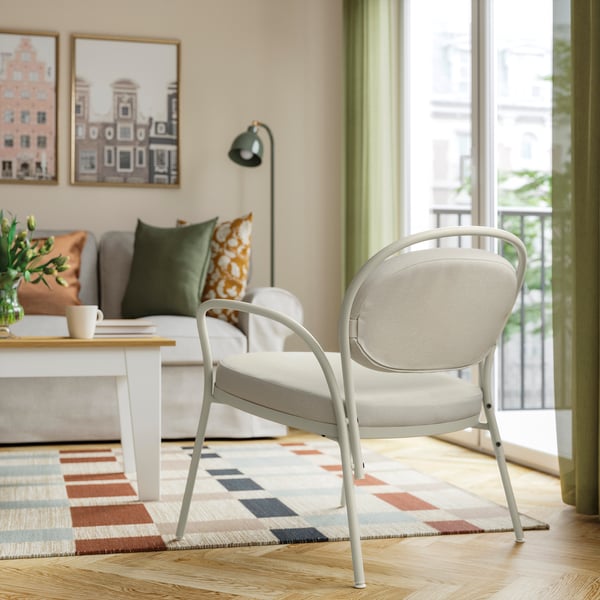 ISMANTORP Lænestol, metal lys gråbeige/Tibbleby lys beige