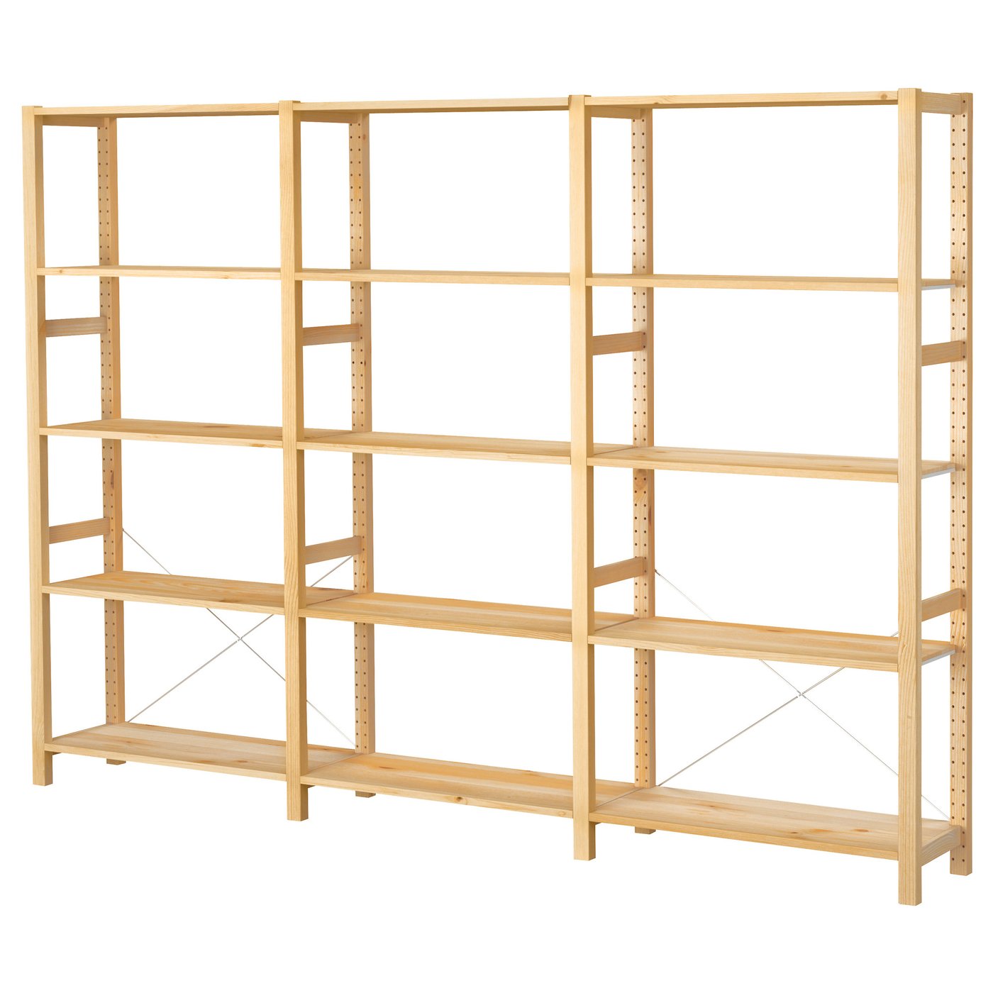 Møbelmontering IVAR 3 sektioner/hylder, fyr, 259x30x179 cm