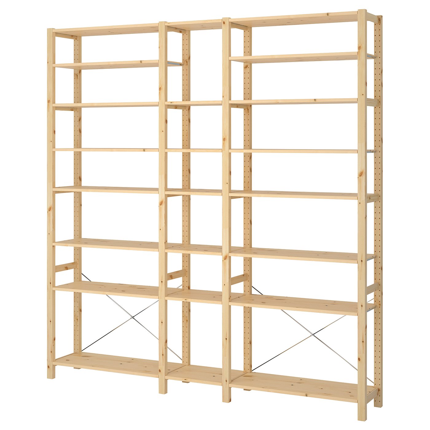 Møbelmontering IVAR 3 sektioner/hylder, fyr, 219x30x226 cm