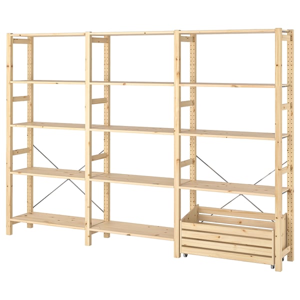 IVAR fyrretræ reol, lyst træ, rektangulært, robust design.
