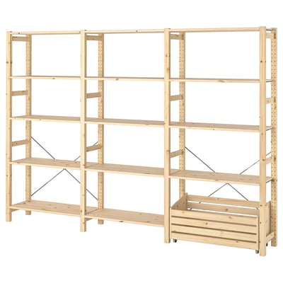 IVAR fyrretræ reol, lyst træ, rektangulært, robust design.