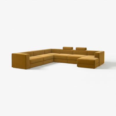 JÄTTEBO guld modulsofa; Behagelige, brede sæder, tekstureret stof, minimalistisk design.