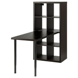 KALLAX: pladsbesparende skrivebord, mørkebrun, kubiske hylder, justerbare ben, multifunktionelt design.