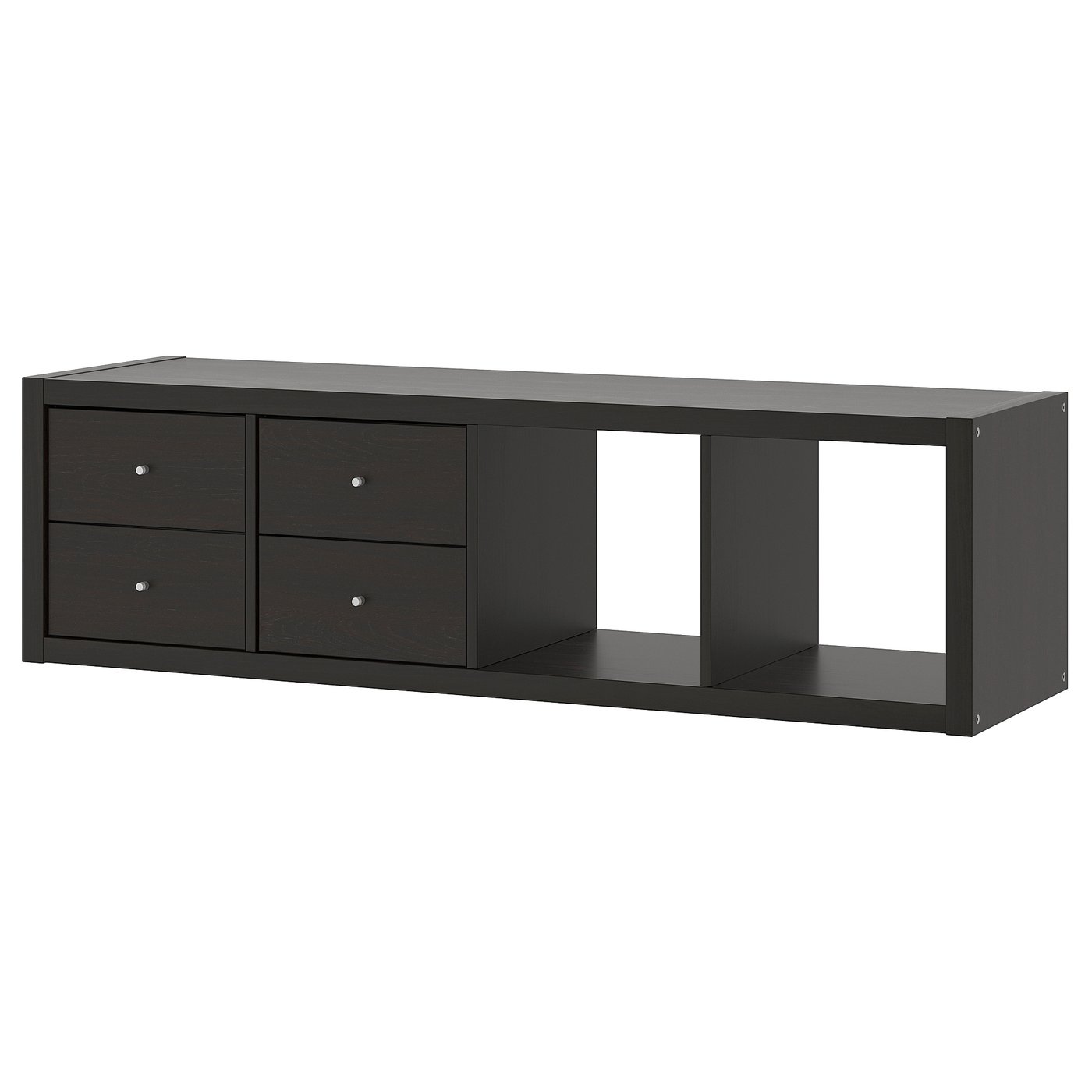 Møbelmontering KALLAX Reol med 2 indsatser, med 4 skuffer/sortbrun, 147×42 cm