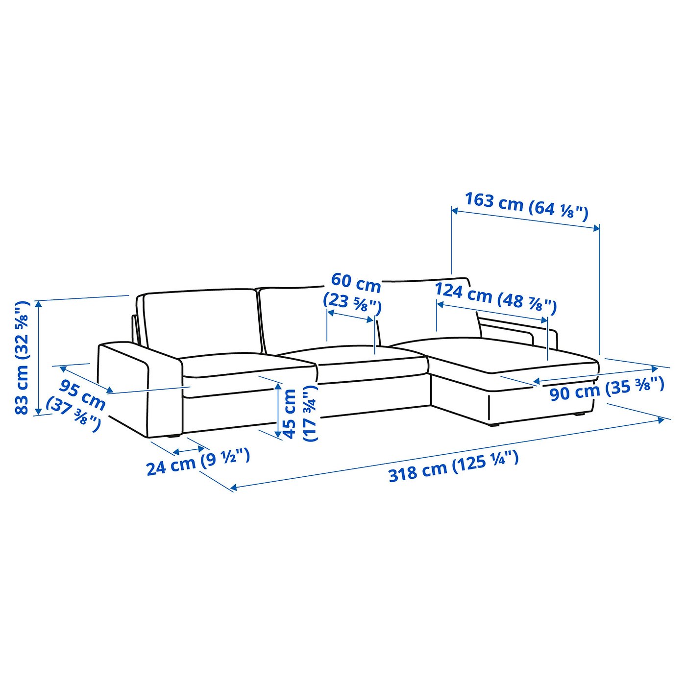 Møbelmontering KIVIK 4-pers. sofa, med chaiselong/Grann/Bomstad sort