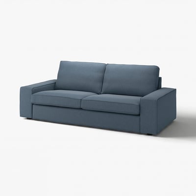En KIVIK-sofa i blå, med en uldlignende tekstur, designet til komfort og nem rengøring.