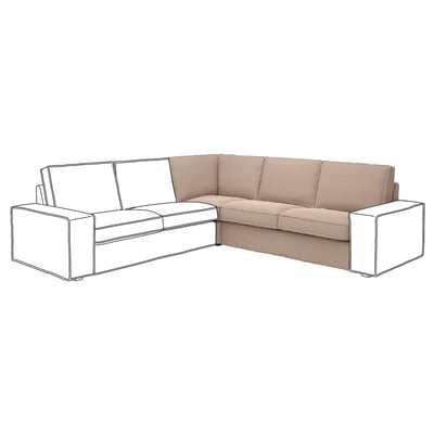 Stregtegnet l-formet sofa i lysebrun med rent, moderne design.