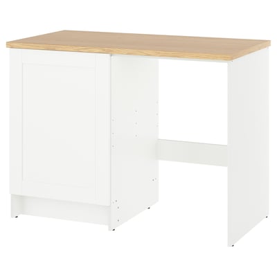 KNOXHULT hvid køkkendel med egetræsbordplade. Rektangulært, moderne design med slidstærke laminat- og melaminoverflader.