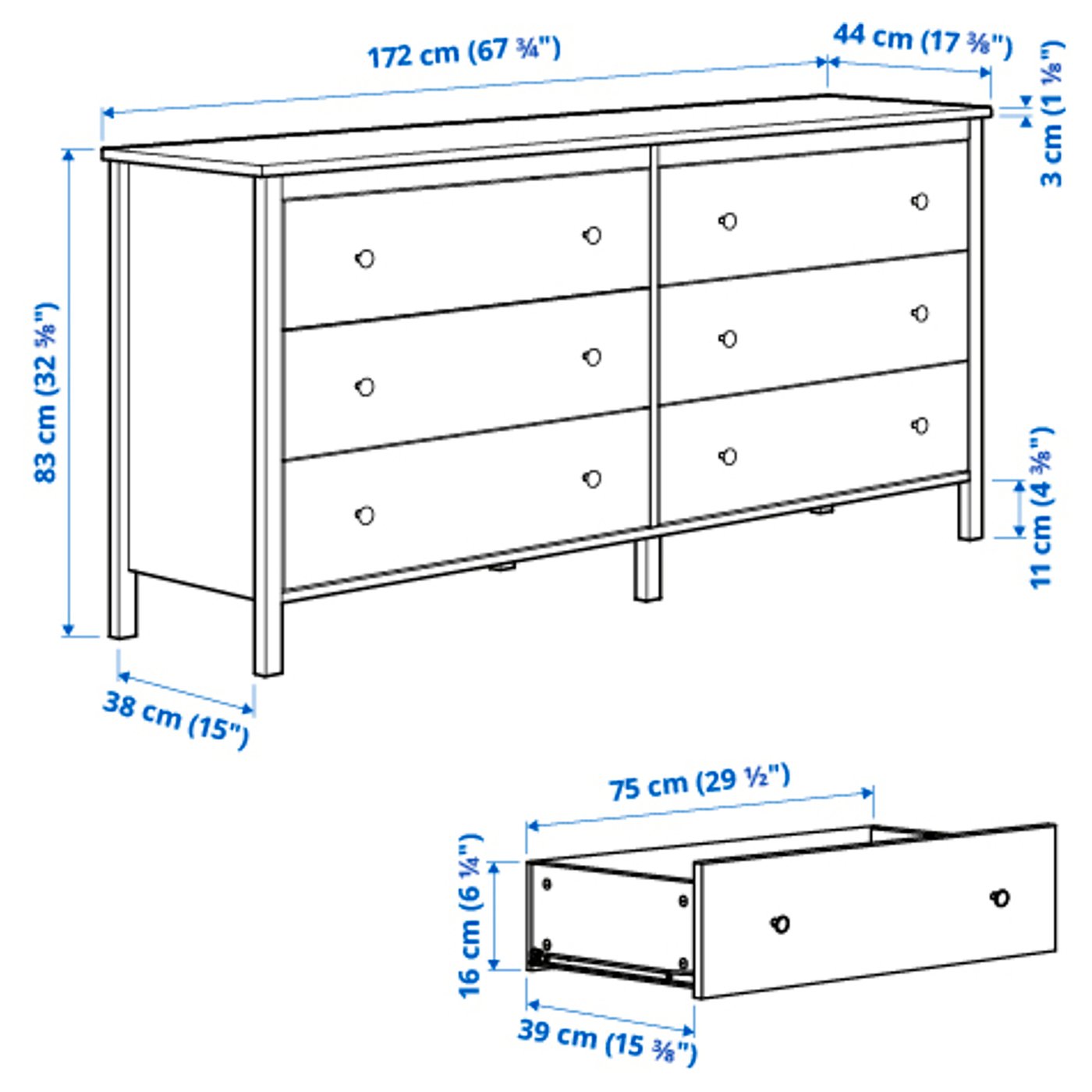 rygrad fabrik Skabelse KOPPANG Kommode 6 skuffer, hvid, 172x83 cm - IKEA