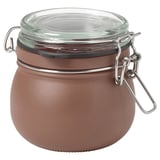 KORKEN krukke, brun, glas, rund med låg og trådklemme.