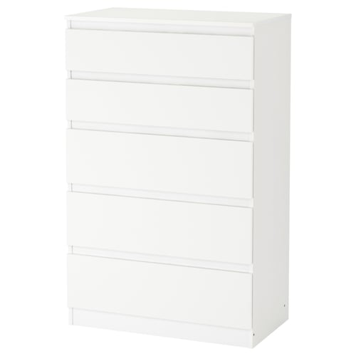KULLEN Kommode 5 skuffer - hvid 70x40x112 cm