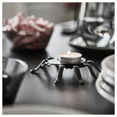 Sort edderkop fyrfadslys, pulverlakeret stål, dekorativ.