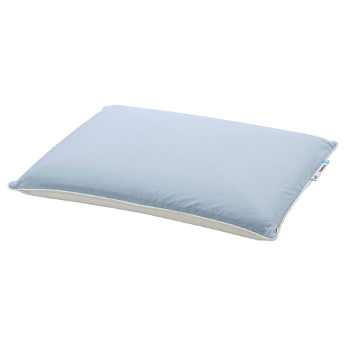 KVARNVEN blå pude med ergonomisk design og honeycomb-mønster. Memoryskum på den ene side for komfort.