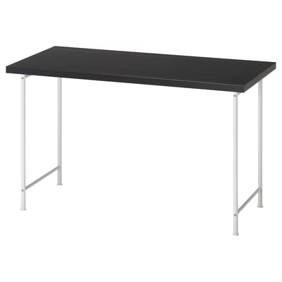 LAGKAPTEN skrivebord, sort med hvide ben, rektangulært, moderne minimalistisk design.