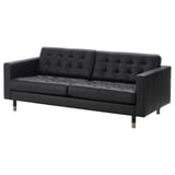 Sort læder tre-personers sofa, tuftet design, træben.